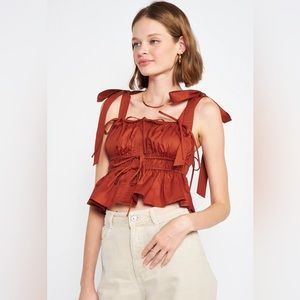 NWT En Saison Anthropologie Peplum Top with Square Neck and Decorative Ties 🎀🧡